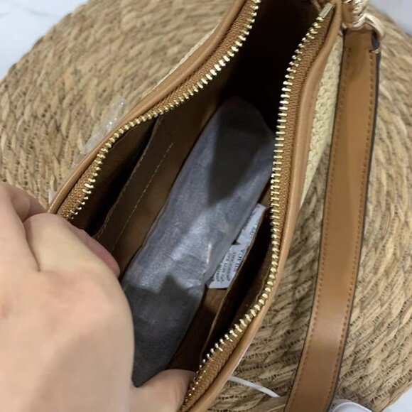 Coach Teri 2way Shoulder Bag Crossbody Straw Smooth Leather Latte Multi CR350 - Picture 7 of 7